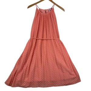 Elle Coral Halter Sundress Womens M Chevron Textured Flowy Summer Dress